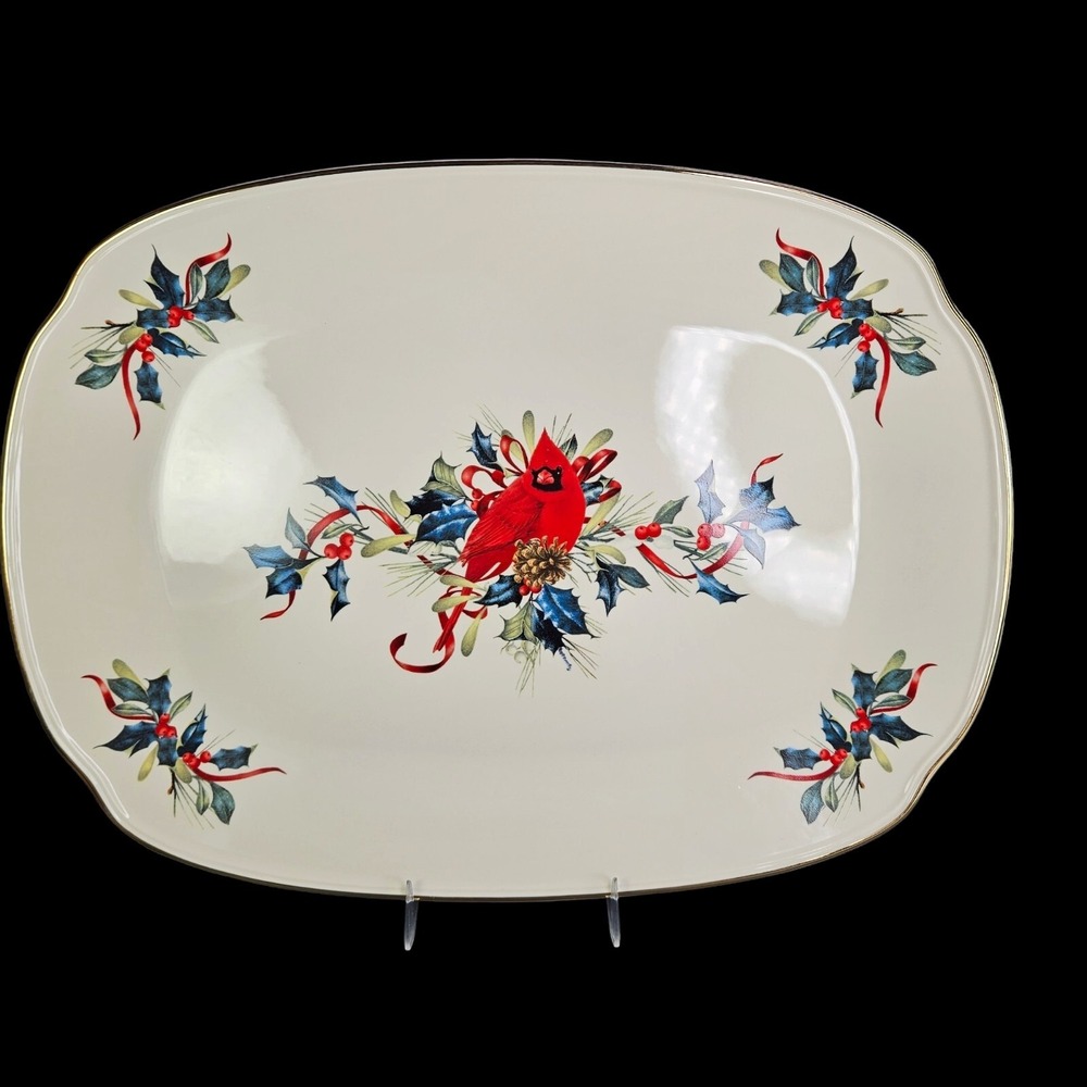 Lenox Winter Greetings Platter Oblong Serving‎ Cardinal Xmas Catherine McClung